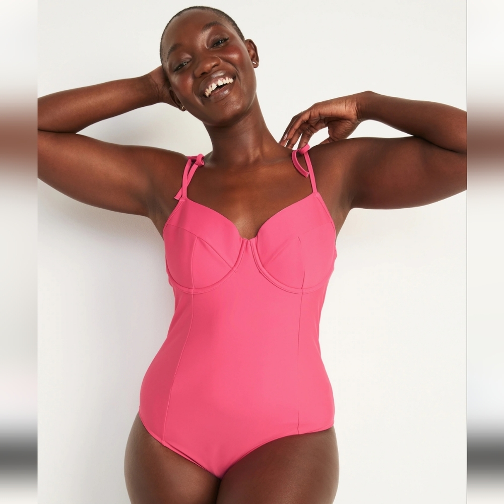 Old Navy Tie Shoulder Underwire One-Piece Swimsuit Pink Trance XL MSRP $50 SU026